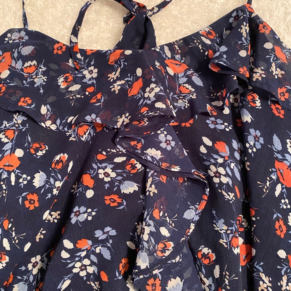 Blue Floral Racer back Tank with Ruffle - Picture 2 of 4